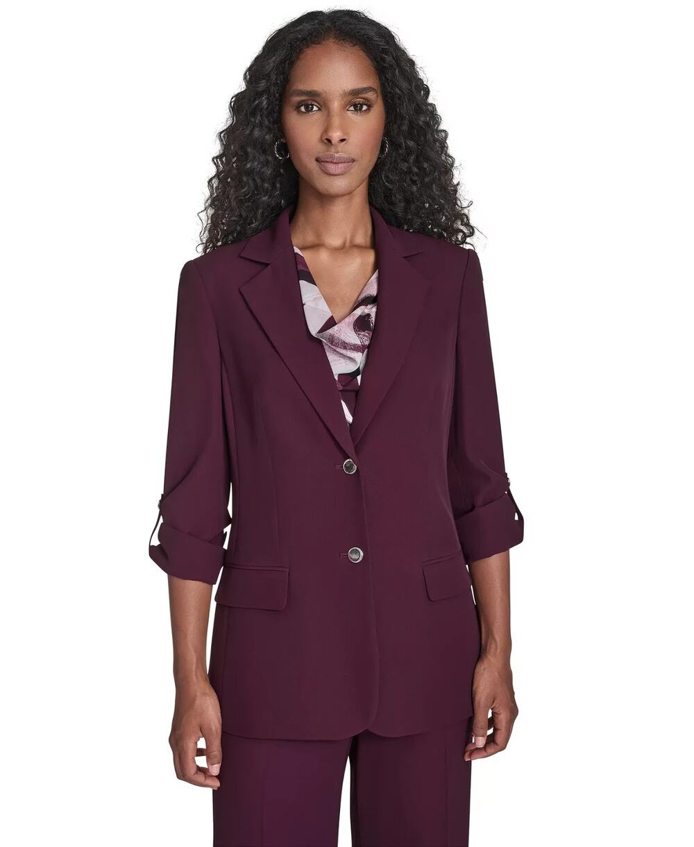 Calvin Klein Women's Two-Button Roll Tab Jacket Aubergine Size 2 3790